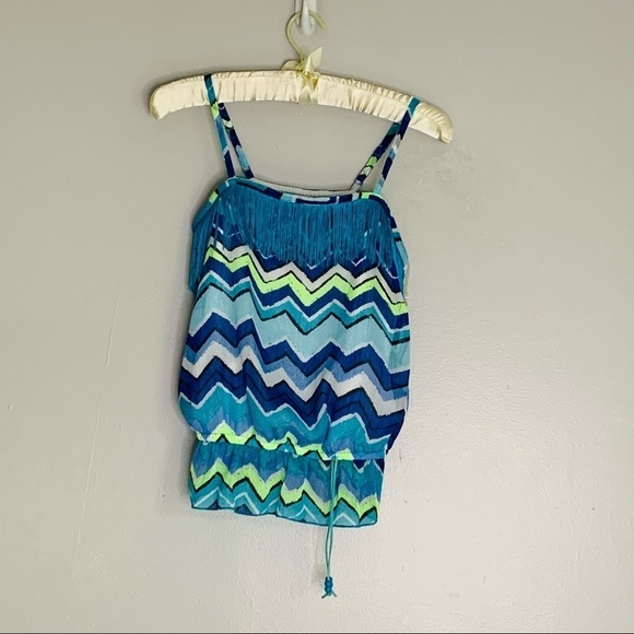 Justice Fringe Chevron tank top ocean blues 12 blue - Picture 2 of 6
